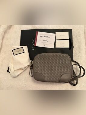 Authentic Gucci Microguccissima Bree Crossbody Bag - Grey - Dust Bag & Authentic